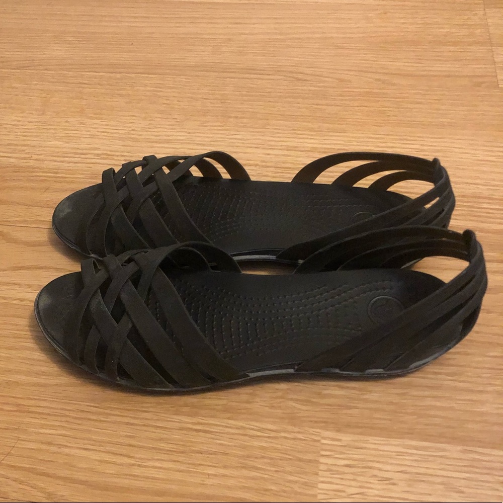 Black croc flats